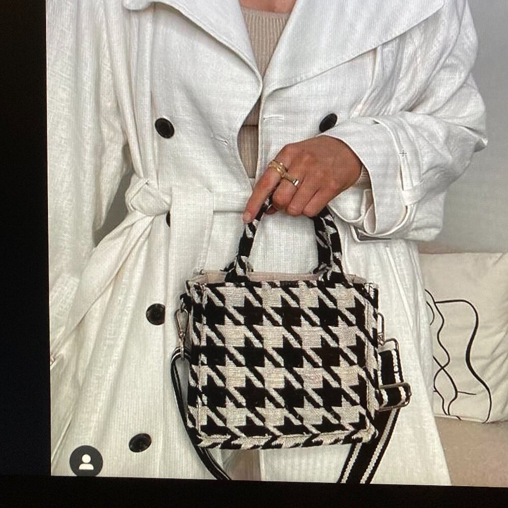 H&M Black and Off-White Mini Crossbody Bag with Houndstooth Pattern